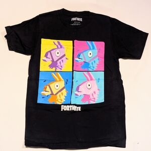 Fortnite Llama Pop Art Graphic Tee - Black with Yellow, Pink, Blue, Purple